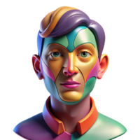 serene modern An abstract interpretation of a human face, using distorted shapes and bold colors, in a surrealist, portrait style premium png