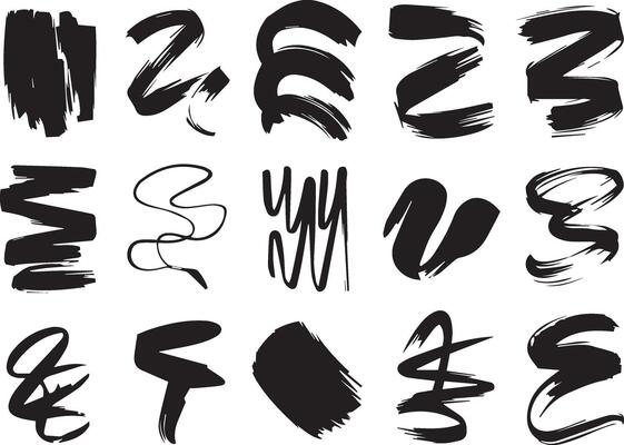 A set of black ink brush strokes on a white background