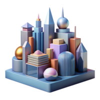 vibrant contemporary An abstract representation of a cityscape, using geometric shapes and bold lines, in a futuristic, architectural style authentic png