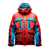 Stylish Red and Blue Waterproof Ski Jacket with Multiple Pockets and Adjustable Cuffs png