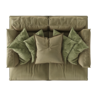 Top View of a Luxurious Olive Green Sofa with Multiple Pillows png