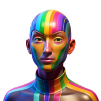 stunning vintage Portrait of a person with colorful, abstract face paint, illuminated by a rainbow of light, psychedelic style authentic png