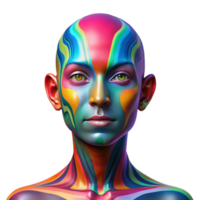 dramatic traditional Portrait of a person with colorful, abstract face paint, illuminated by a rainbow of light, psychedelic style authentic png