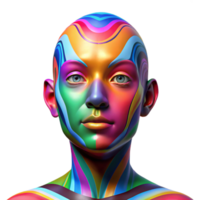 elegant abstract Portrait of a person with colorful, abstract face paint, illuminated by a rainbow of light, psychedelic style professional png
