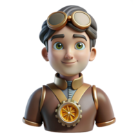 serene vintage Portrait of a person with a clockwork heart visible through their chest, steampunk style 4K png