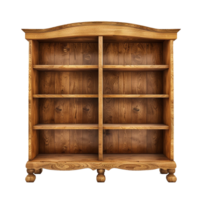 Rustic Wooden Bookcase with Six Empty Shelves and Turned Feet png