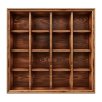 Empty Wooden Cube Shelf Unit with Twelve Compartments, Rustic Brown Finish, Perfect for Storage and Display png