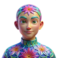 extraordinary rustic Portrait of a person with a kaleidoscope pattern for skin, vibrant, psychedelic style high resolution png