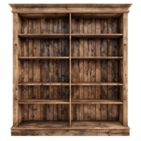 Rustic Wooden Bookcase with Multiple Shelves and Open Compartments png