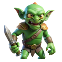 sereno tradicional uma grotesco goblin com verrucoso verde pele e afiado dentes, agarrando uma oxidado punhal. severo, sombrio iluminação. gótico estilo Alto resolução png