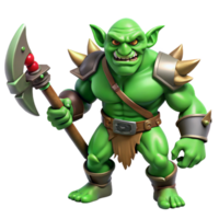 wonderful abstract A fierce orc warrior with green skin and tusks, wielding a massive battleaxe. Dramatic, fiery lighting. Realistic style genuine png