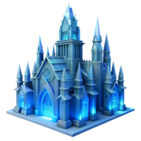 stunning vintage Gothic cathedral made of ice, intricate carvings, ethereal blue light emanating from within, hyperrealistic, ray tracing detailed png