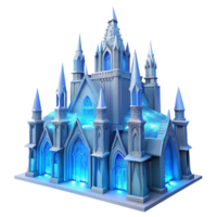 impressive vintage Gothic cathedral made of ice, intricate carvings, ethereal blue light emanating from within, hyperrealistic, ray tracing premium png