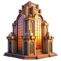 magnificent rustic Art Nouveau skyscraper with intricate floral facades, stained glass windows, bathed in warm sunset light, highly detailed, Art Deco influences professional png