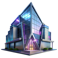 stunning artistic Deconstructivist office building with sharp angles, metallic surfaces, reflecting a neon cityscape at night, cyberpunk style original png