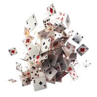 A Spectacular 3D Render of Exploding Playing Cards and Dice in a Dynamic Composition png