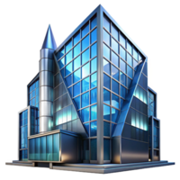 dramatic traditional Deconstructivist office building with sharp angles, metallic surfaces, reflecting a neon cityscape at night, cyberpunk style authentic png