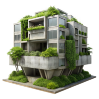 elegant minimalist A Brutalist concrete apartment complex, overgrown with lush vegetation, soft diffused daylight, cinematic rendering 4K png