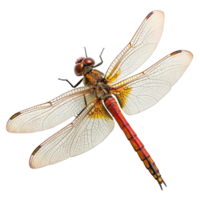 A Detailed Close Up View of a Dragonfly with Translucent Wings and ReddishOrange Body png