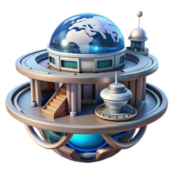 impressive classic A futuristic space station with modular architecture, rotating sections, view of Earth from space high quality png