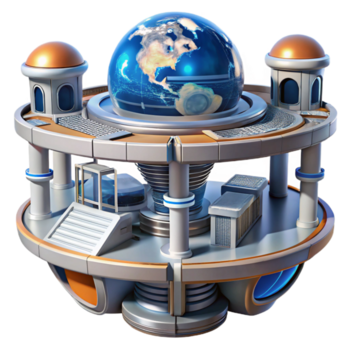 magnificent modern A futuristic space station with modular architecture, rotating sections, view of Earth from space high resolution png