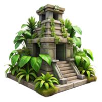 dramatic contemporary An ancient Mayan temple overgrown with jungle vines, dappled sunlight, mysterious and atmospheric authentic png