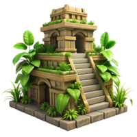impressive modern An ancient Mayan temple overgrown with jungle vines, dappled sunlight, mysterious and atmospheric detailed png