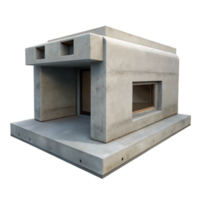 vibrant abstract A minimalist concrete bunker with a single small window, harsh daylight, stark and brutalist detailed png