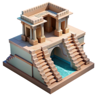 serene contemporary An Indian stepwell with intricate geometric patterns, cool shadows, midday sun high resolution png