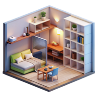wonderful contemporary A micro-apartment with space-saving design, minimalist and functional detailed png