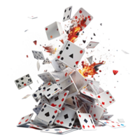 Exploding Pile of Playing Cards and Dice in a Fiery Blaze A Dramatic 3D Render png