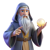 elegant modern A wise old wizard with a long, flowing beard holding a glowing orb, dimly lit chamber, realistic fantasy style high resolution png