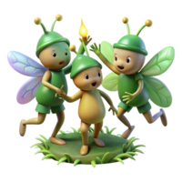 extraordinary modern A group of playful forest sprites dancing around a mystical firefly, twilight ambience, dreamlike art style premium png