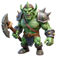 elegant vintage A fierce orc warrior wielding a massive battle-axe, harsh, contrasting light, dark fantasy style authentic png