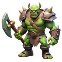 wonderful vintage A fierce orc warrior wielding a massive battle-axe, harsh, contrasting light, dark fantasy style genuine png