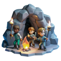beautiful rustic A group of brave adventurers exploring a dark cave, torchlight, adventure art style professional png