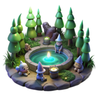magnificent modern A group of forest creatures gathered around a mystical pool, magical, glowing lighting, enchanted forest style detailed png