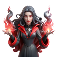 extraordinary rustic A mysterious sorceress with long black hair and piercing red eyes, casting a spell with glowing hands, surrounded by swirling smoke. Gothic style high quality png
