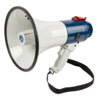 Highquality Blue and White Mega Phone with Adjustable Strap and Handle for Public Address System png
