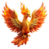 serene minimalist A majestic phoenix with fiery wings and glowing eyes, rising from the ashes, illuminated by the flames. Rebirth fantasy style 4K png