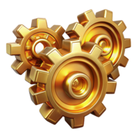 impressive contemporary Interlocking gears and cogs made of polished brass, intricate and detailed, steampunk style, illuminated by a warm, golden light high quality png