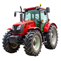 Powerful Red Farm Tractor with Large Tires Ready for Field Work png