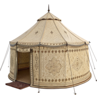 Elegant Beige and Brown Moroccan Style Round Tent with Intricate Floral Designs png