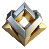 vibrant modern Interlocking geometric shapes of polished chrome and brushed gold, with sharp, contrasting shadows from a single, directional light source, art deco style professional png