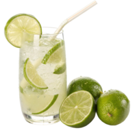 Refreshing Lime Drink with Ice and Straw in Glass and Limes png