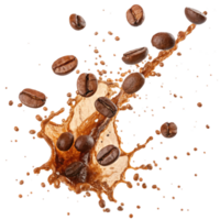 Coffee Beans Splashing in Brown Liquid Dynamic Motion Photography png