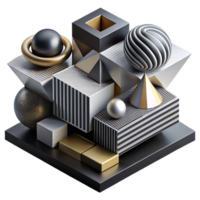 impressive classic A complex, layered composition of geometric shapes and lines in contrasting black and white, with a sharp, graphic light, op art style 4K png