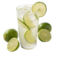 Refreshing Lime Drink with Ice and Lime Wedges in a Tall Glass png