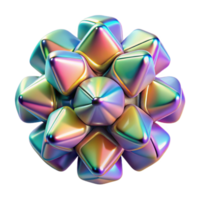 serene creative A cluster of iridescent, geometric shapes rotating and intersecting in space, illuminated by a rainbow of colors, op art style high resolution png