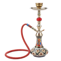 Ornate and Elegant Hookah with Red Hose and Intricate Design png